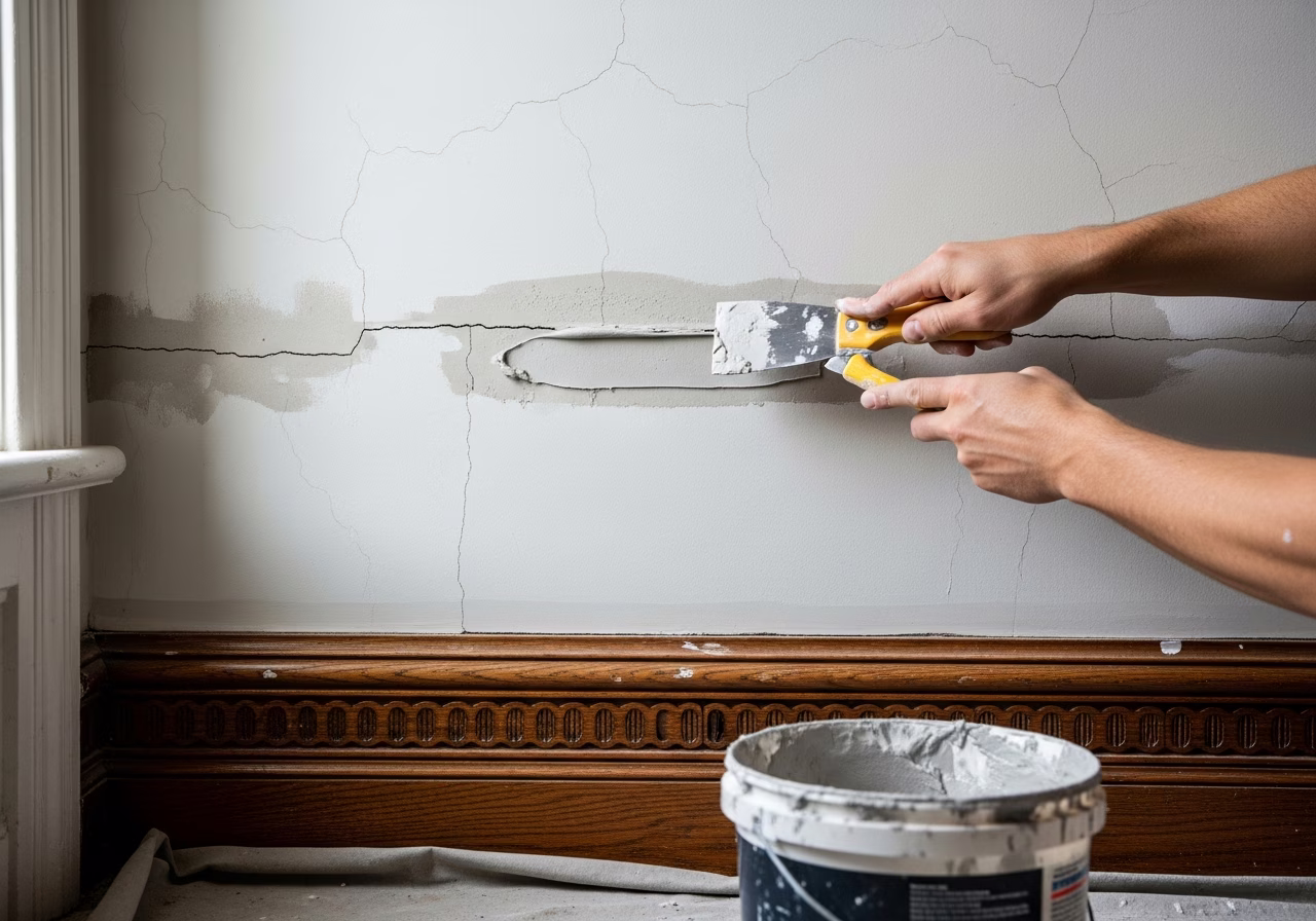 Drywall crack repair in Toronto Cabbagetown Victorian heritage home interior