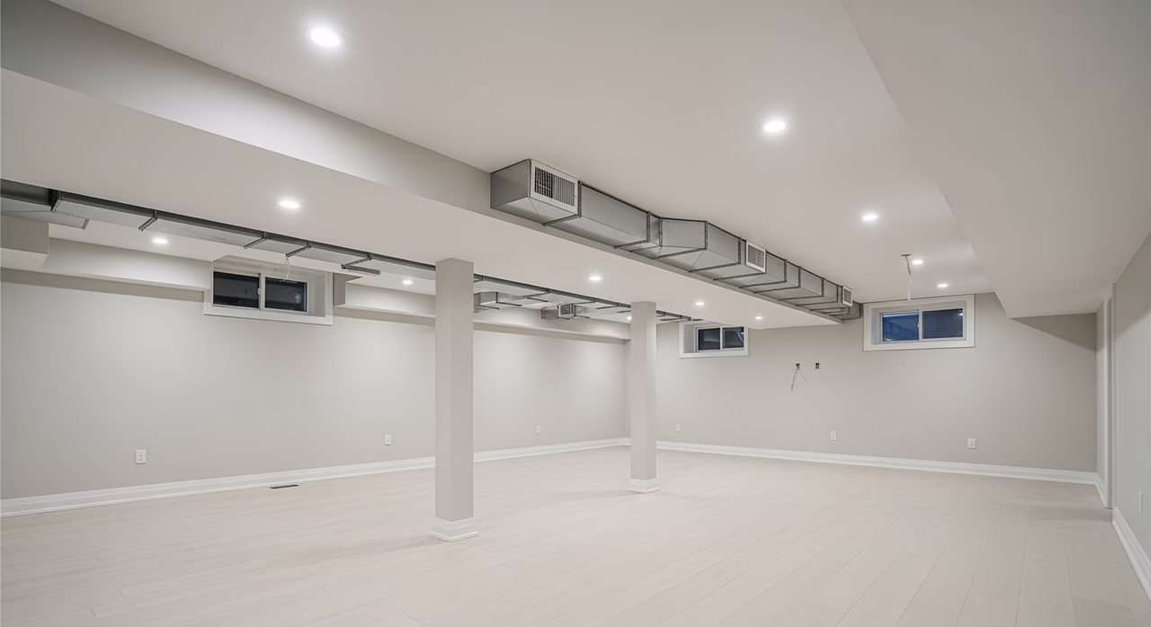 New ductwork with Manual D design installed in Vaughan finished basement renovation
