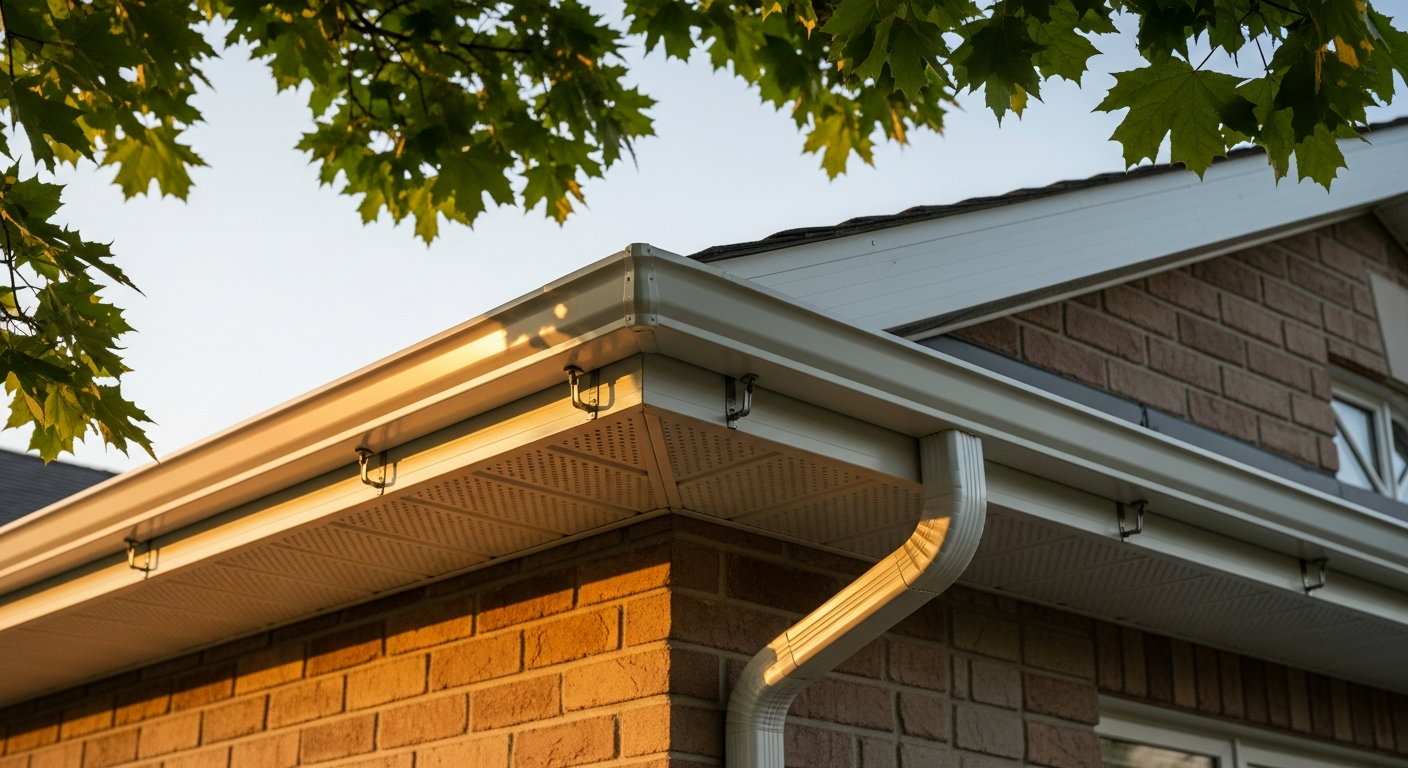 Editorial detail of a East Gwillimbury eavestrough repair & installation install — visible quality finish
