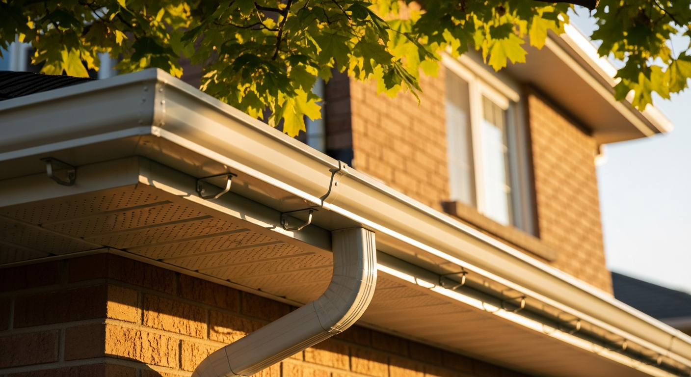 Editorial detail of a Newmarket eavestrough repair & installation install — visible quality finish