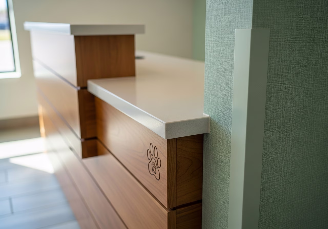 Close-up detail of professionally completed Veterinary Clinic Buildout