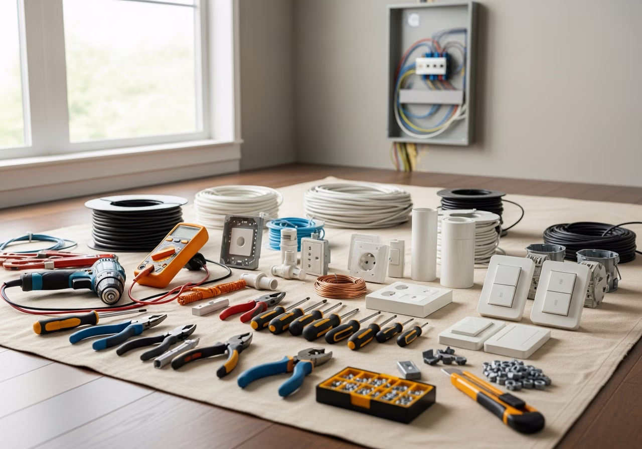 Tools and materials staged for electrical services in Mississauga