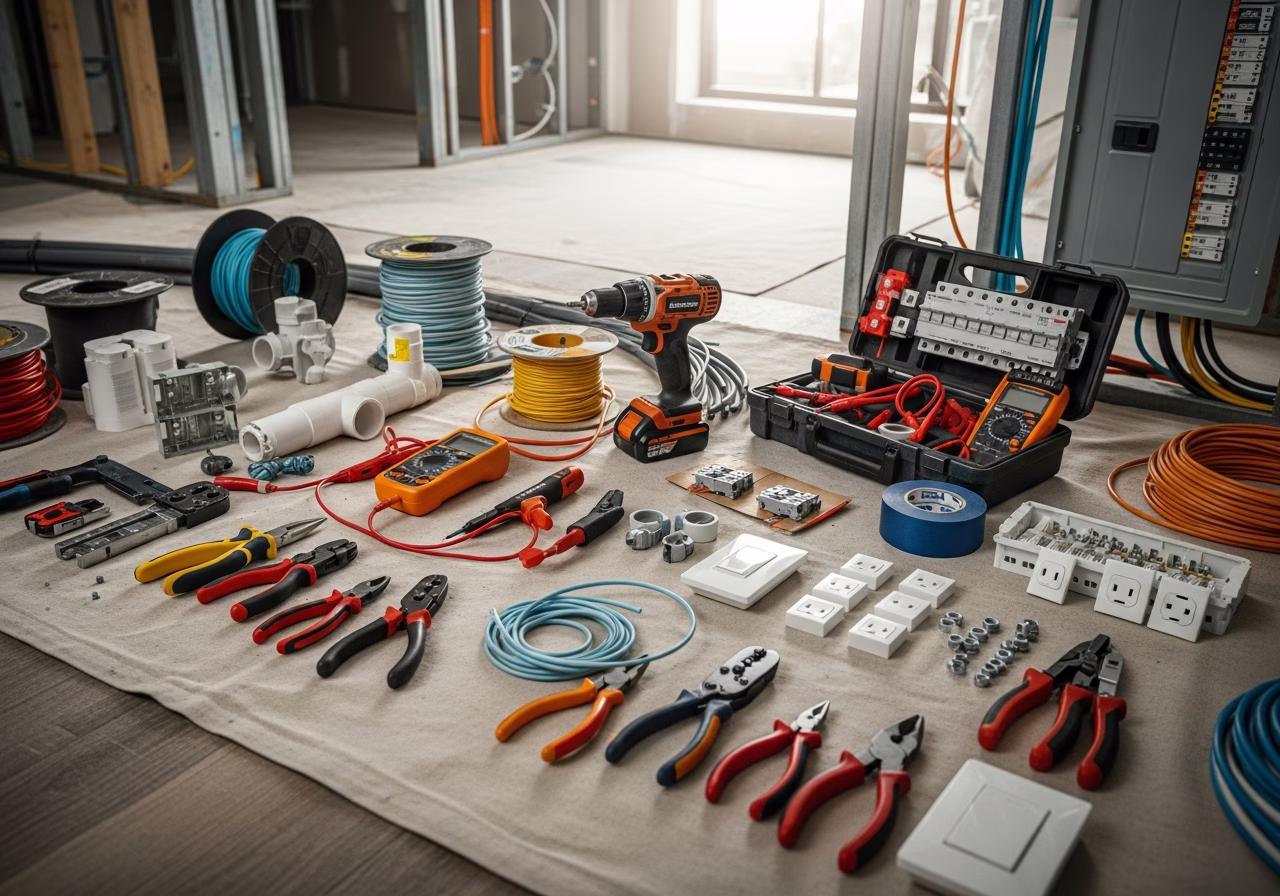 Tools and materials staged for electrical services in Oakville
