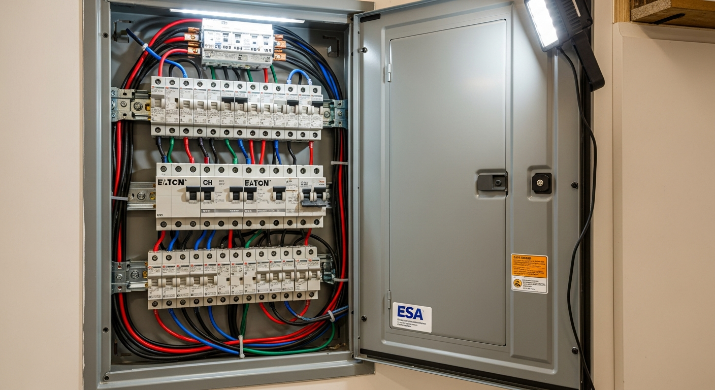 Detail view of a electrical panel upgrade & installation job finished in Uxbridge — expert craftsmanship