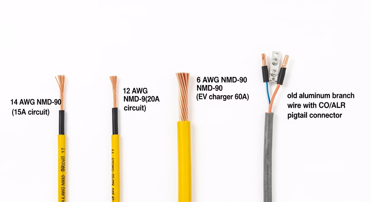 Comparison of 14/2, 12/2, and 10/2 NMD90 residential wiring samples with AFCI breakers