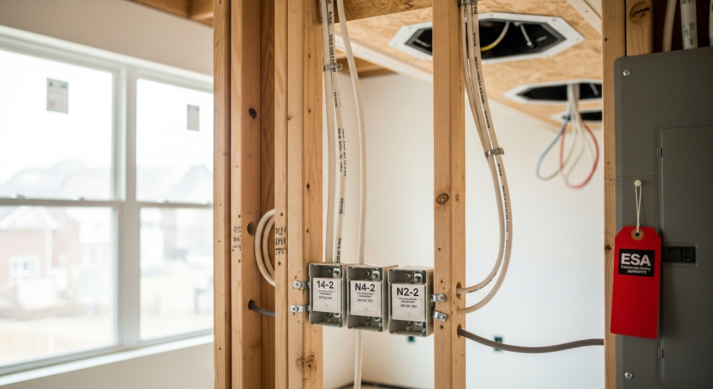 Completed electrical wiring & rewiring work showcasing finishing details in Brampton