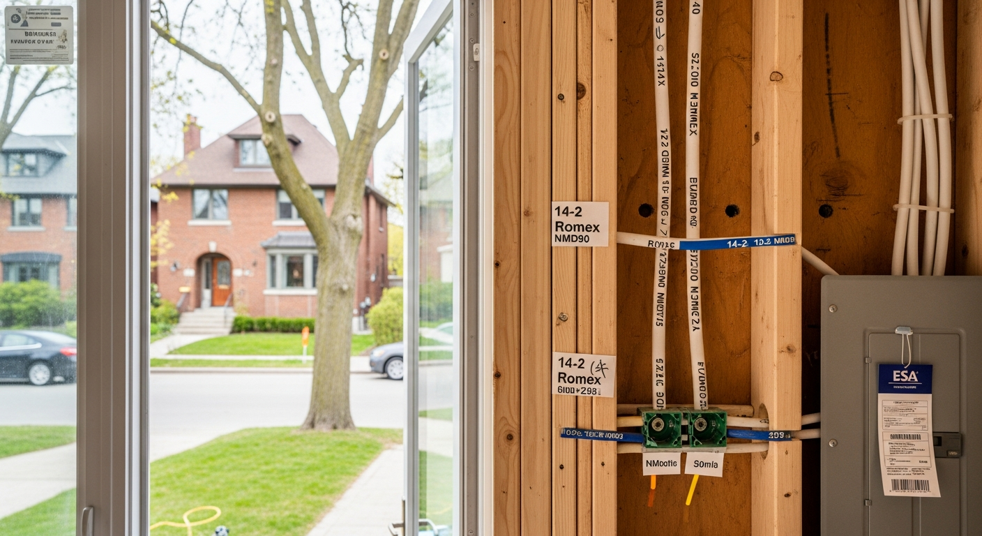 Close-up of professional electrical wiring & rewiring work delivered in Etobicoke