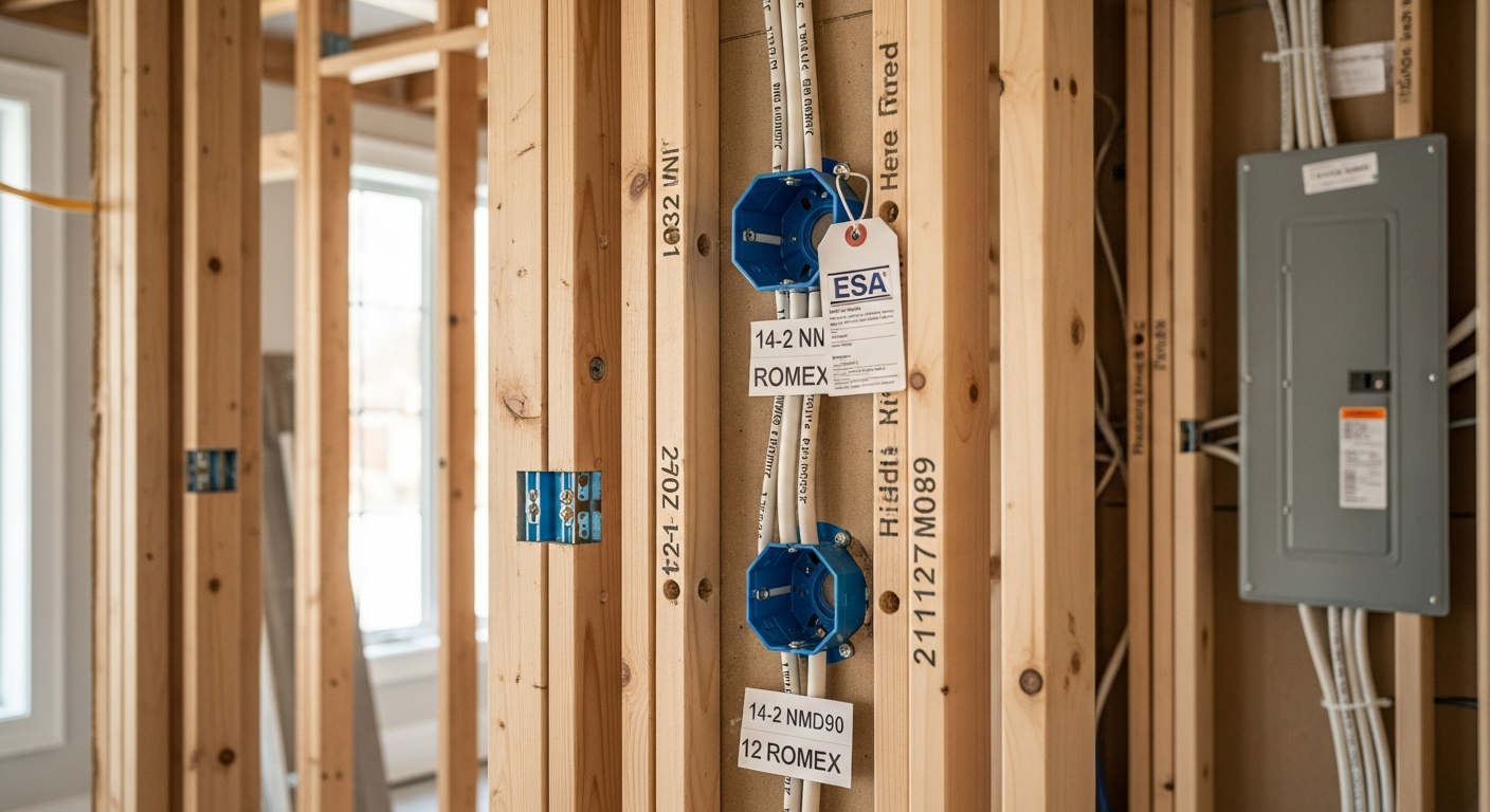 Detail view of a electrical wiring & rewiring job finished in Oakville — expert craftsmanship