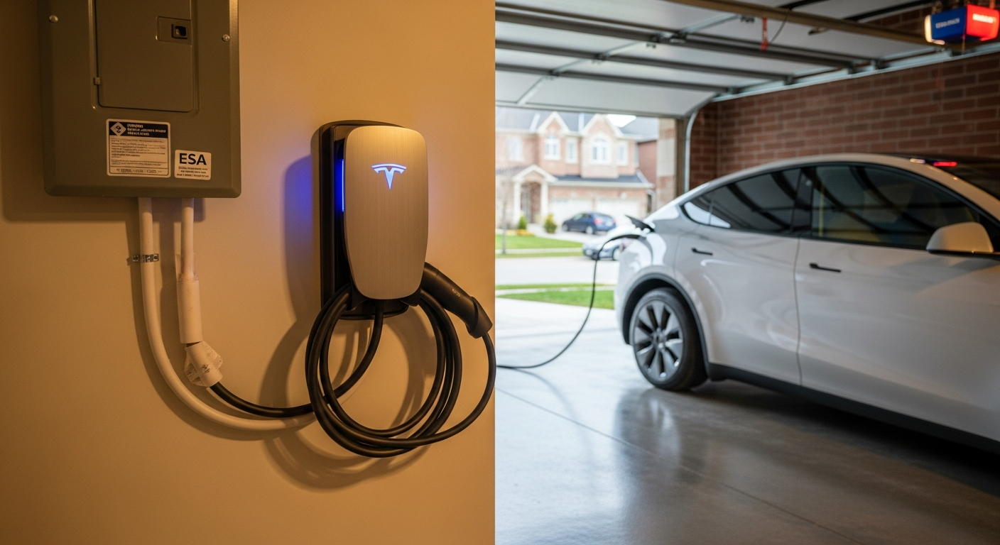 On-site ev charger installation install detail at a Brampton property
