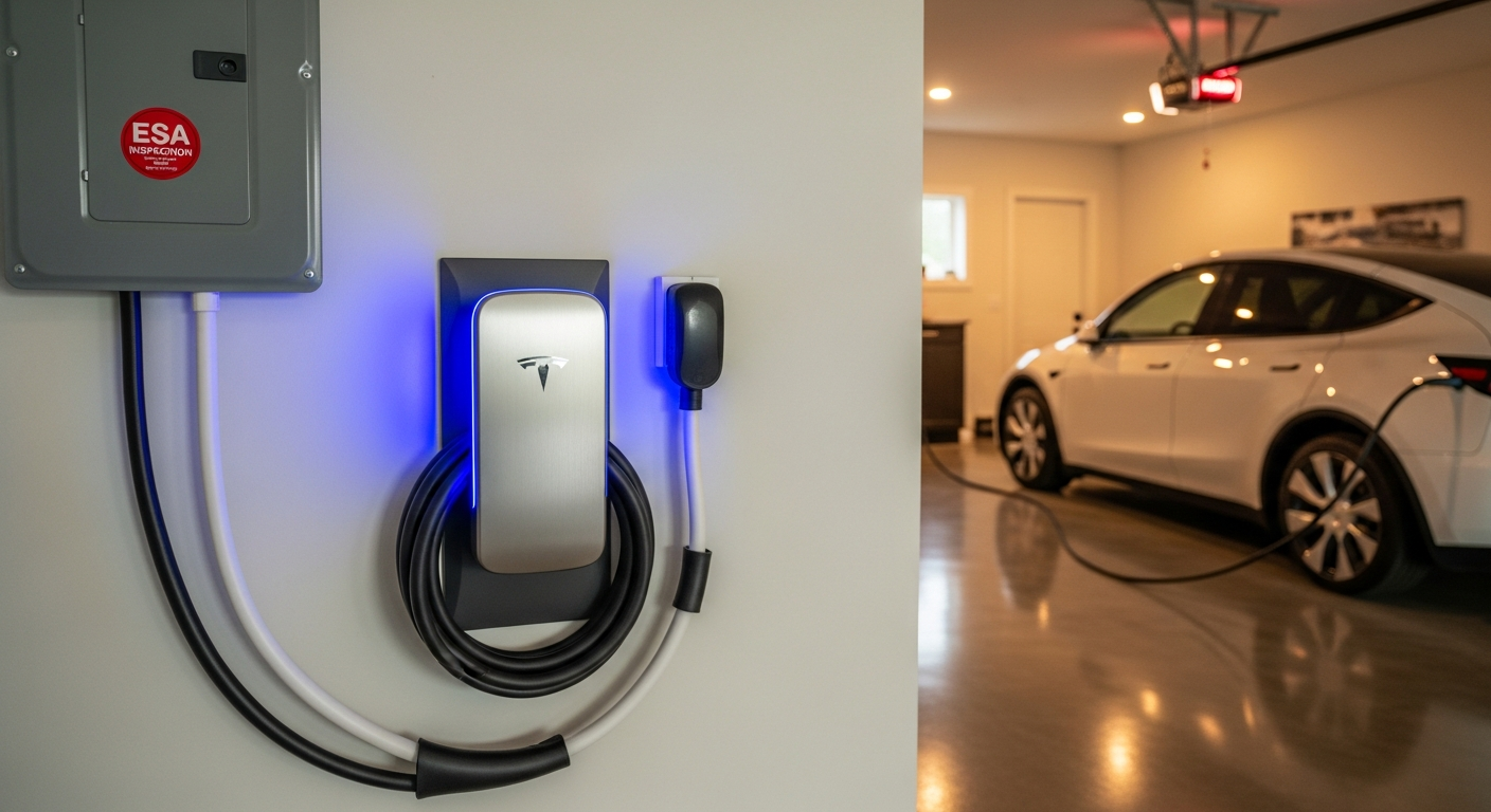 Completed ev charger installation work showcasing finishing details in Brock
