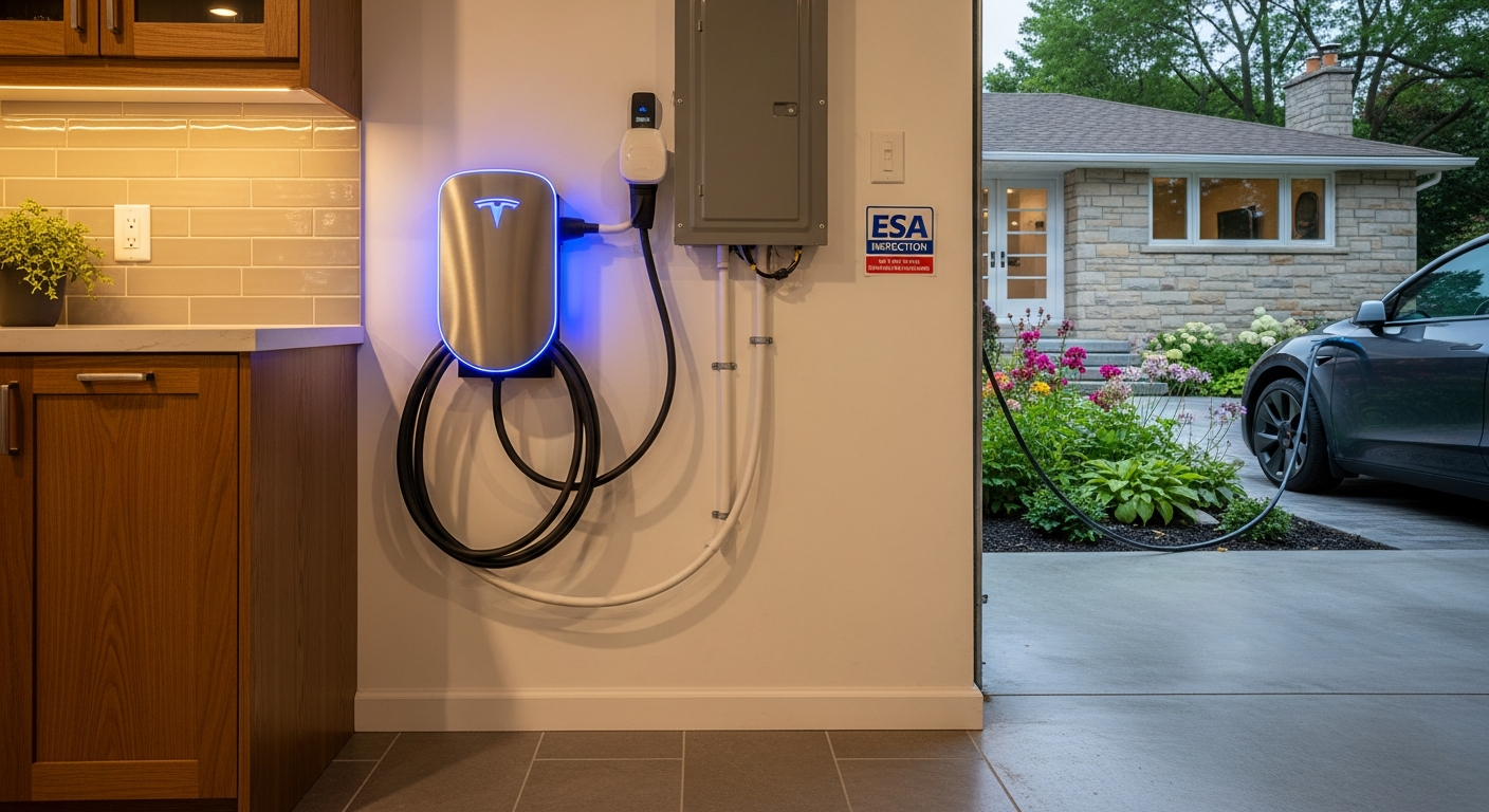 Recently completed ev charger installation renovation in a Burlington home