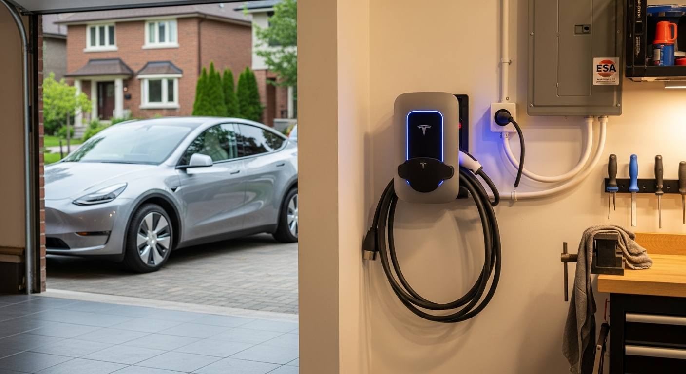 On-site ev charger installation install detail at a Etobicoke property