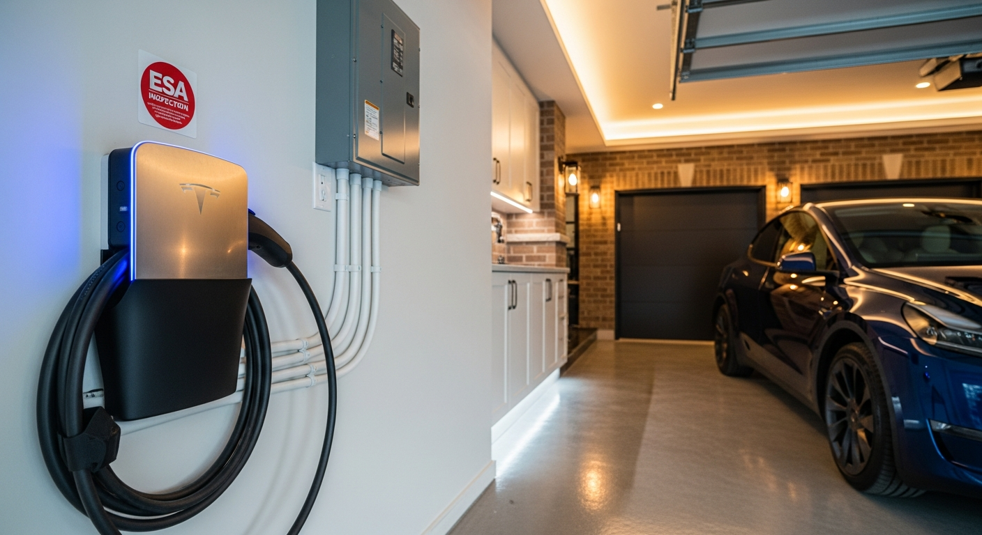 On-site ev charger installation install detail at a Milton property