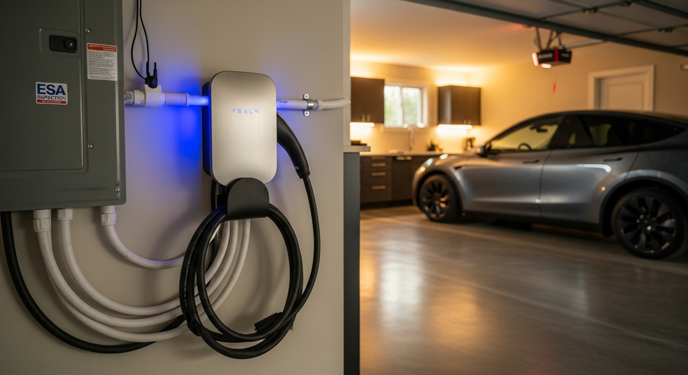 Completed ev charger installation work showcasing finishing details in Mississauga