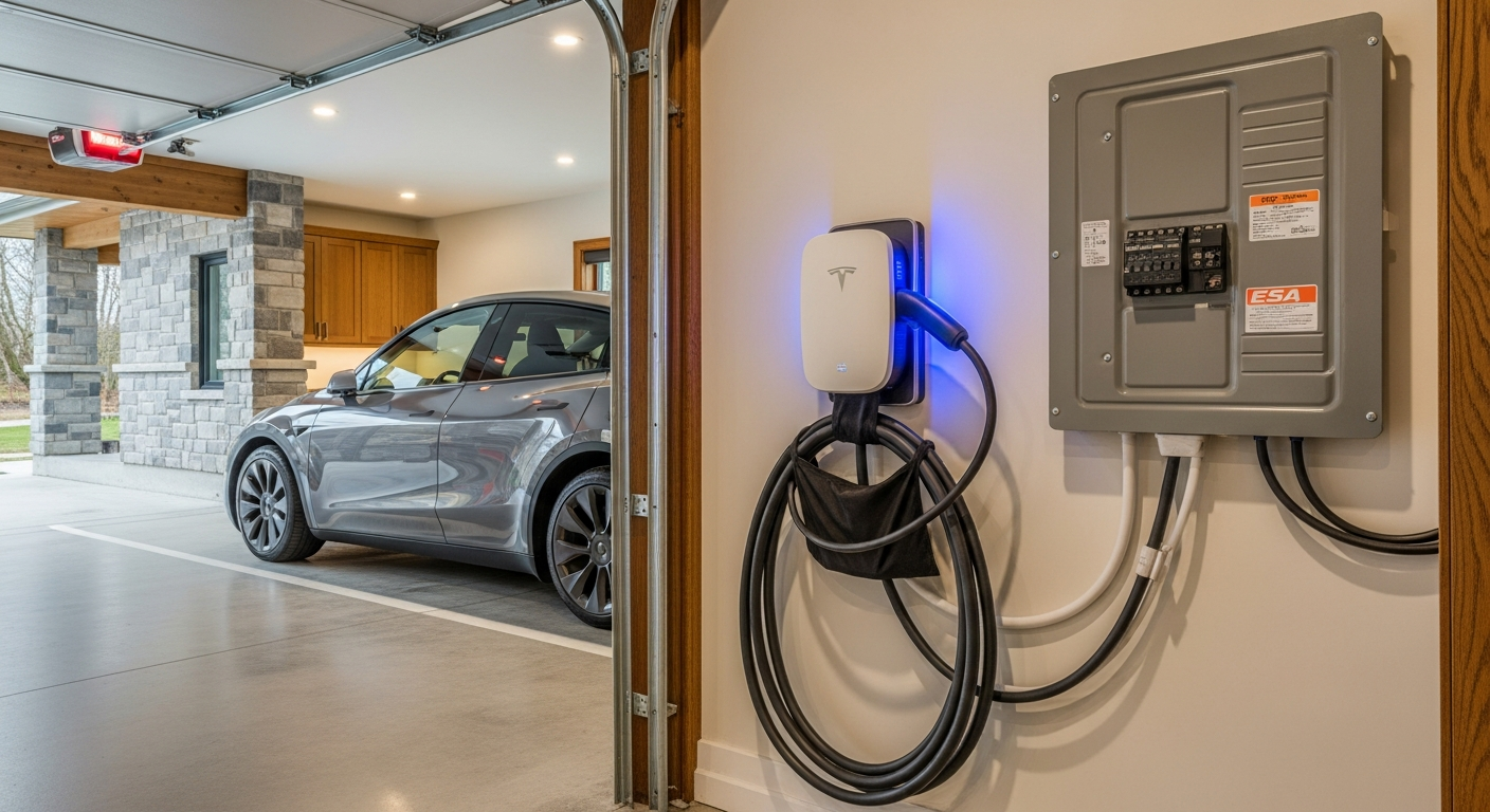 Close-up of professional ev charger installation work delivered in Oakville