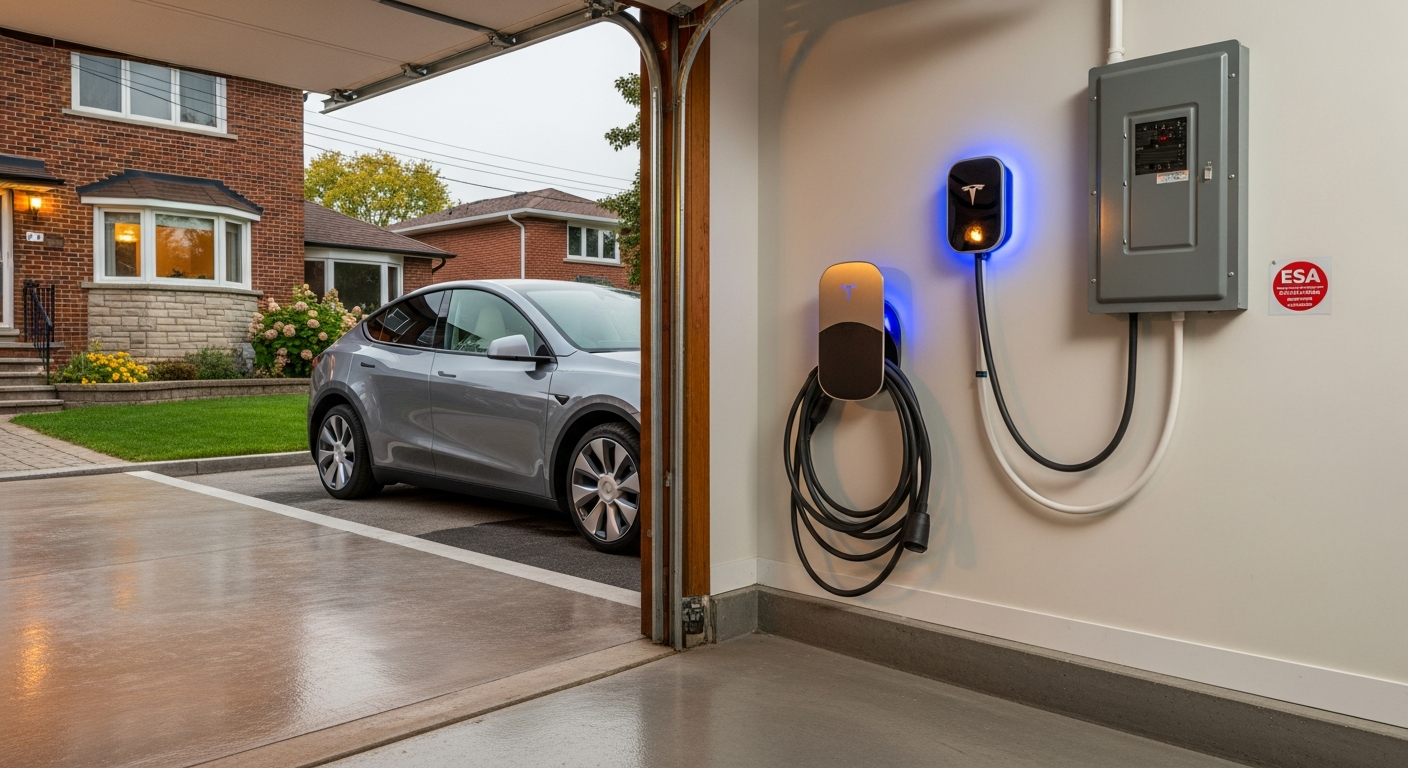 Editorial detail of a Oshawa ev charger installation install — visible quality finish