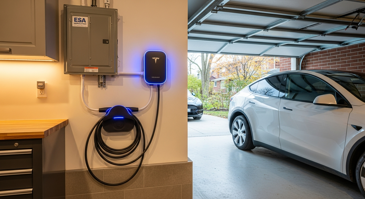Final result of a ev charger installation project at a Pickering residence
