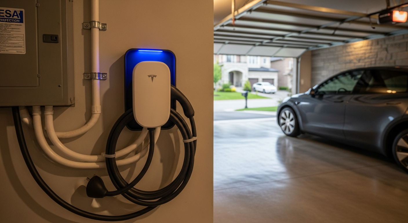 Editorial detail of a Richmond Hill ev charger installation install — visible quality finish