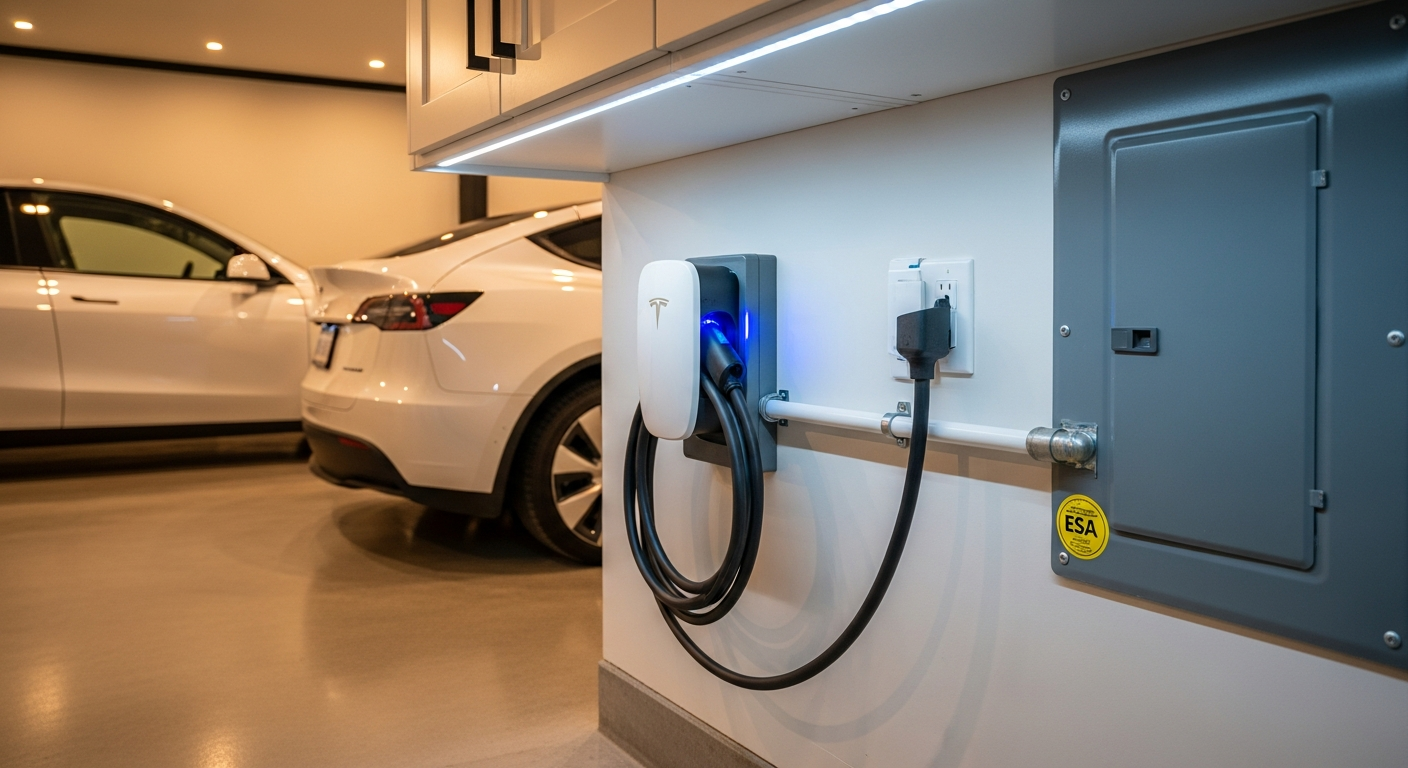 Completed ev charger installation work showcasing finishing details in Stouffville