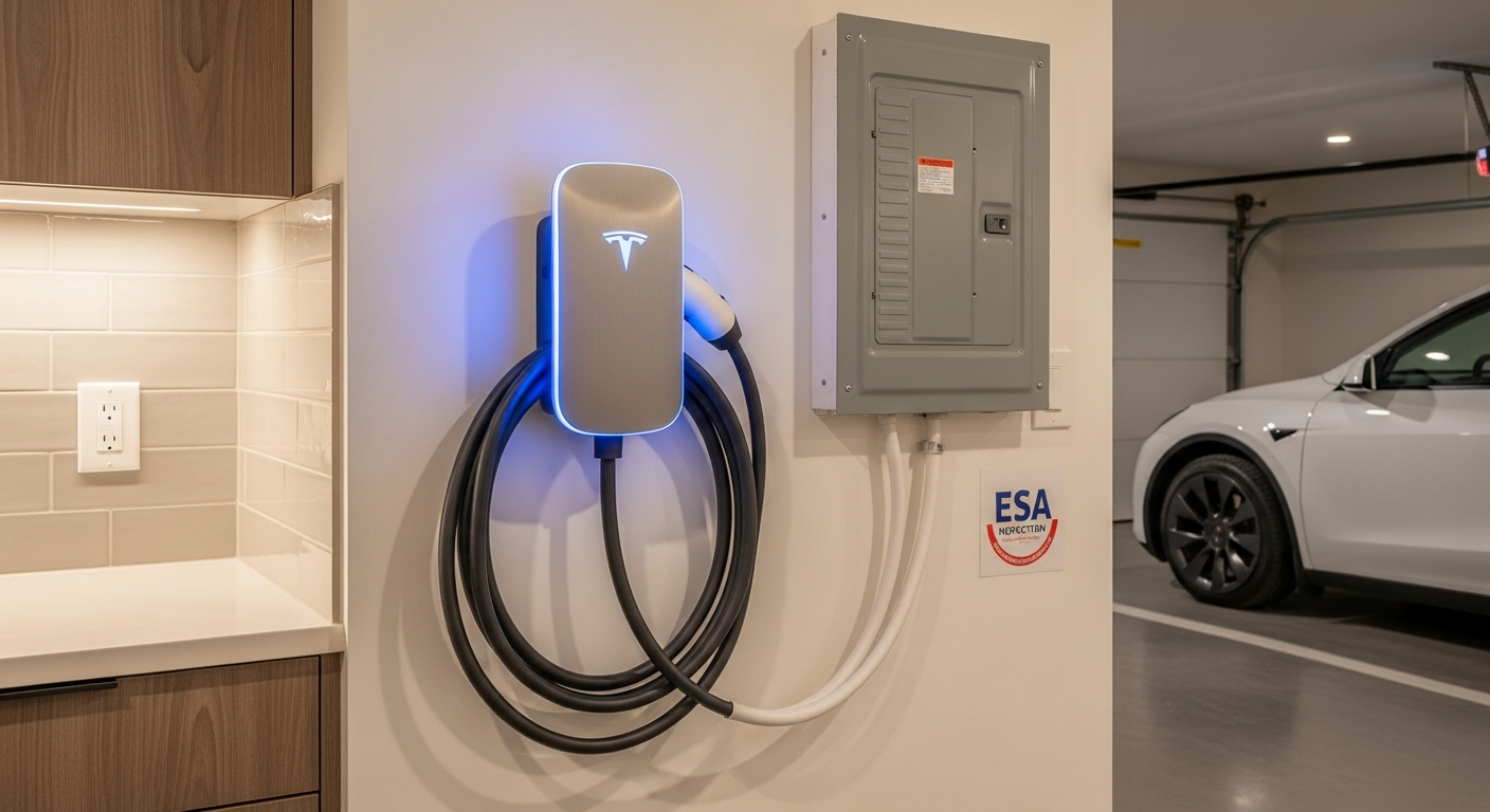 Detail view of a ev charger installation job finished in Toronto — expert craftsmanship