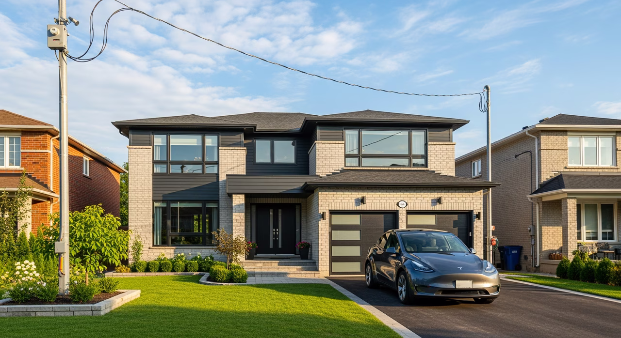 Panel upgrade and EV charger combo install in Mississauga semi-detached home garage