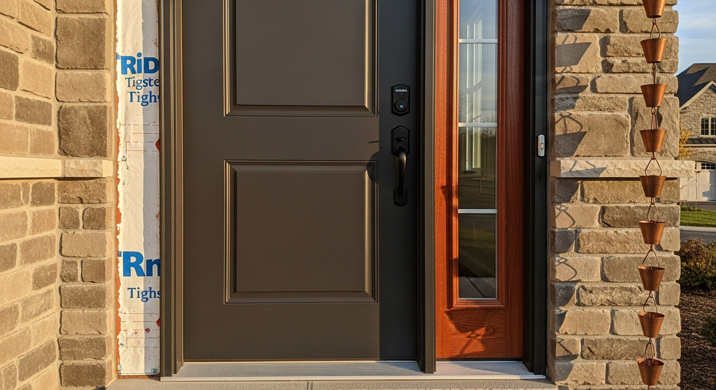 Close-up of professional exterior door installation work delivered in Aurora
