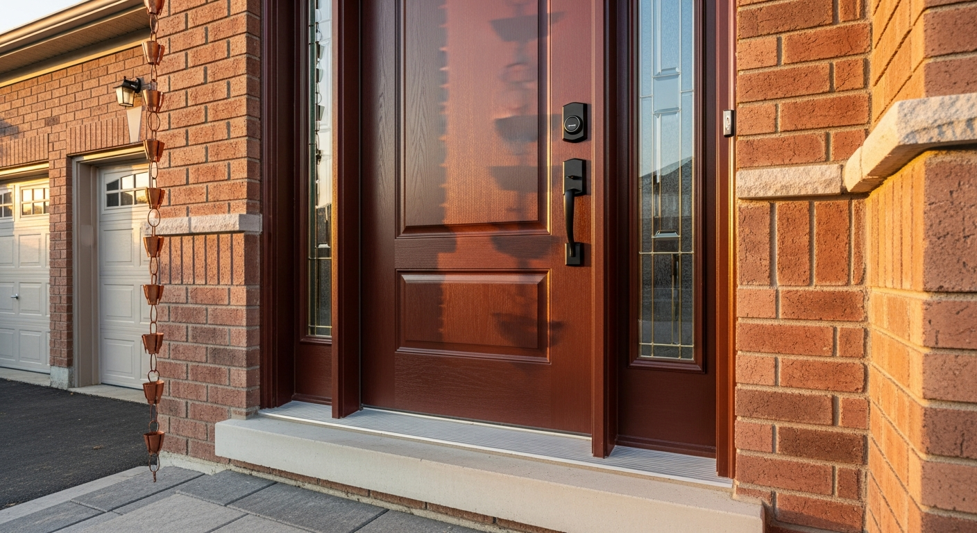 Close-up of professional exterior door installation work delivered in Newmarket