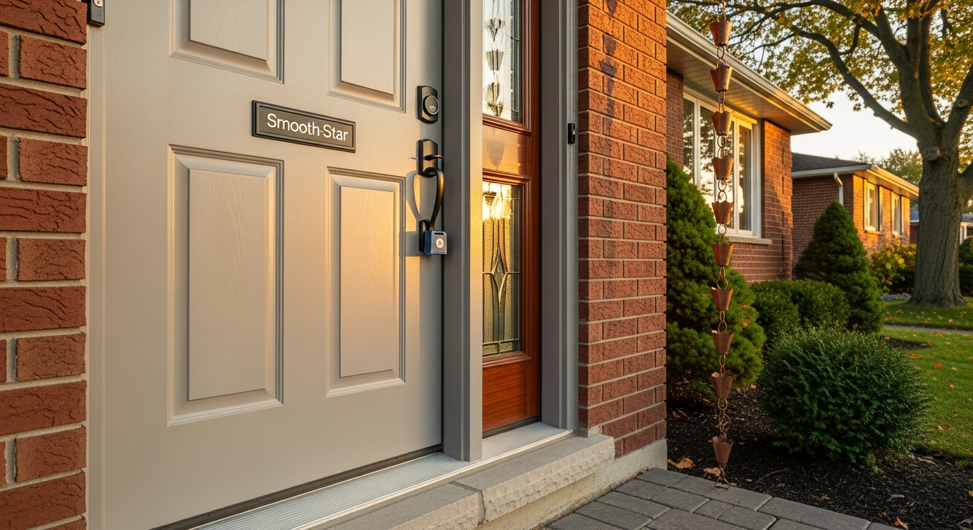 Close-up of professional exterior door installation work delivered in Pickering