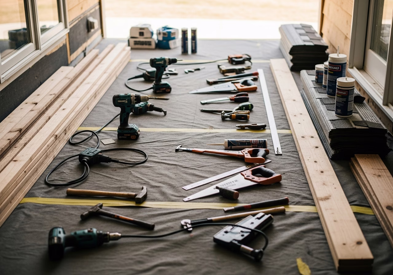 Tools and materials staged for exterior renovation in Mississauga