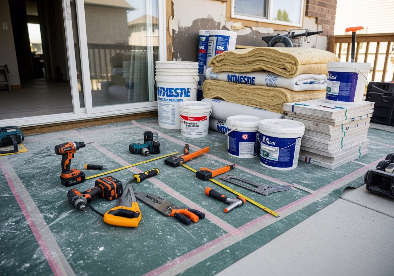 Tools and materials staged for exterior renovation in Oakville