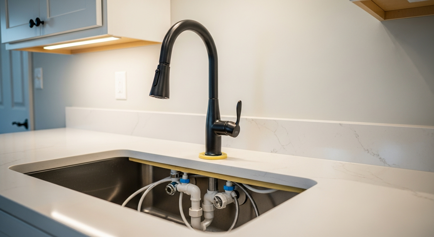 Editorial detail of a Brock faucet installation & repair install — visible quality finish