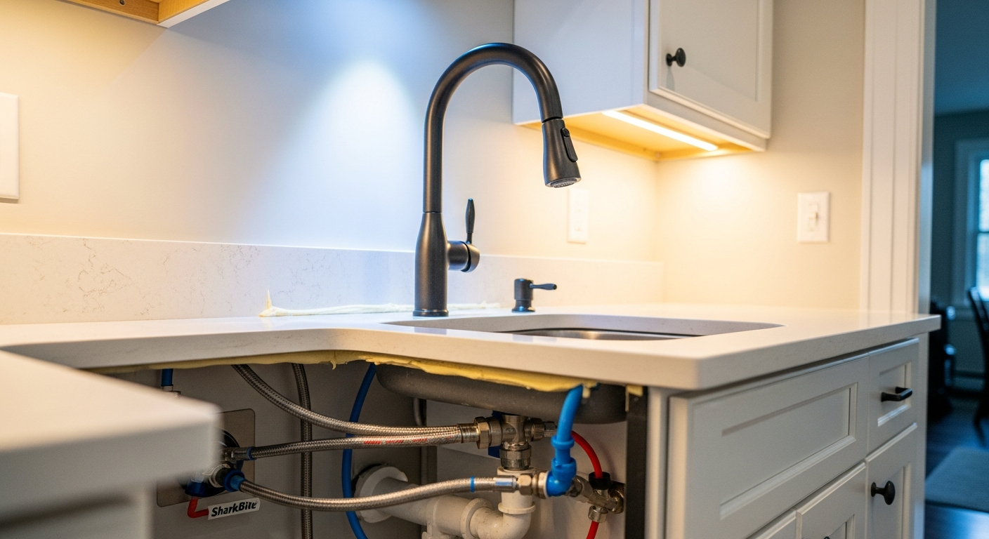 Detail view of a faucet installation & repair job finished in Georgetown — expert craftsmanship