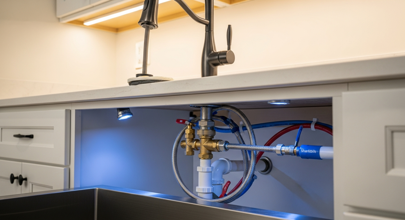 Close-up of professional faucet installation & repair work delivered in Oshawa