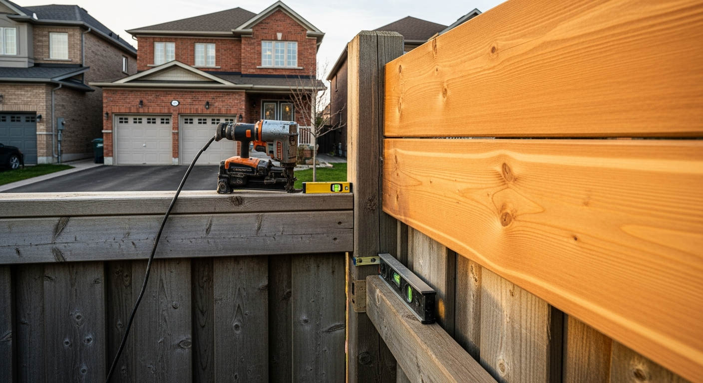 Detail view of a fence repair & installation job finished in Ajax — expert craftsmanship