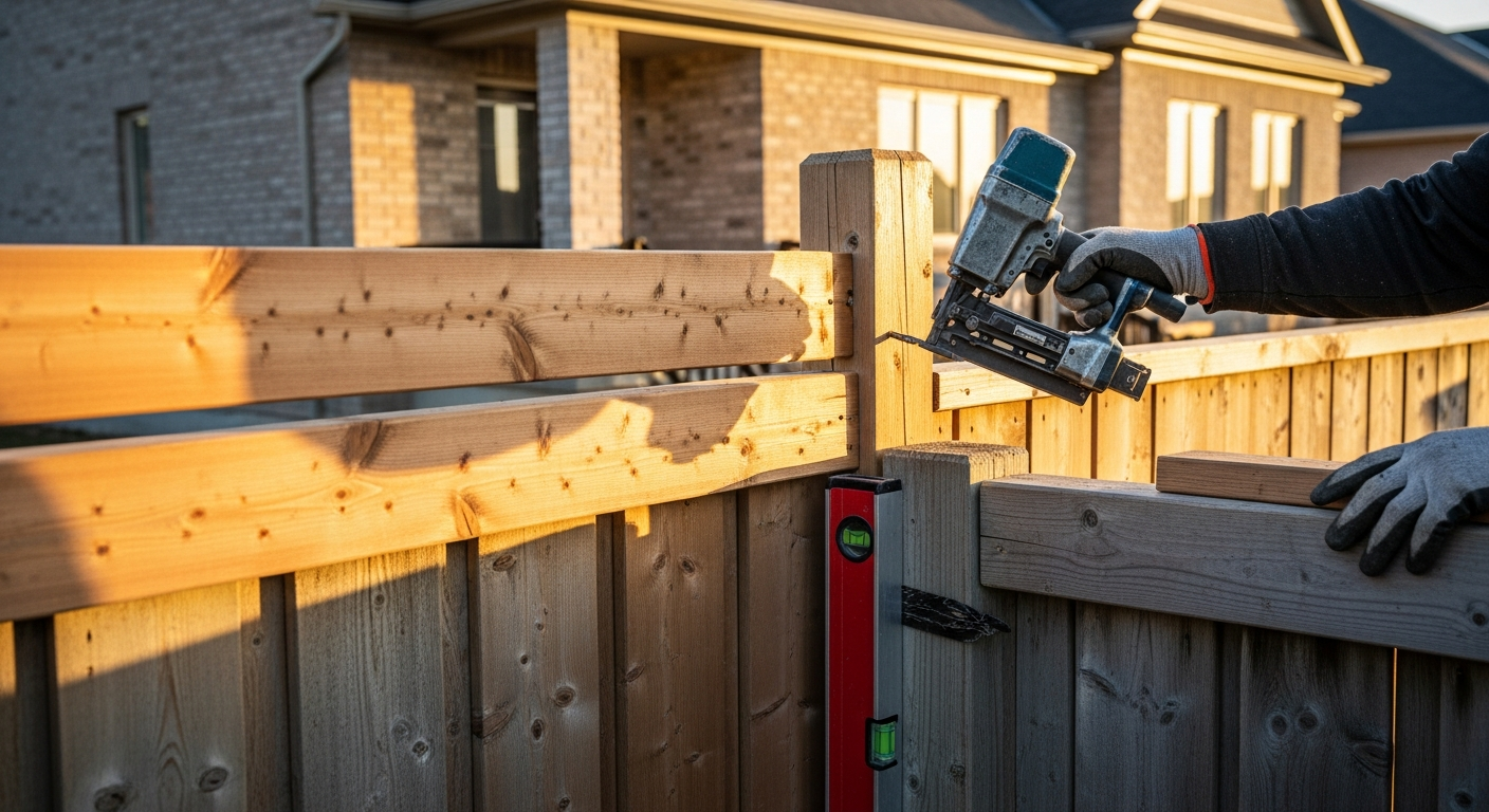 Detail view of a fence repair & installation job finished in East Gwillimbury — expert craftsmanship
