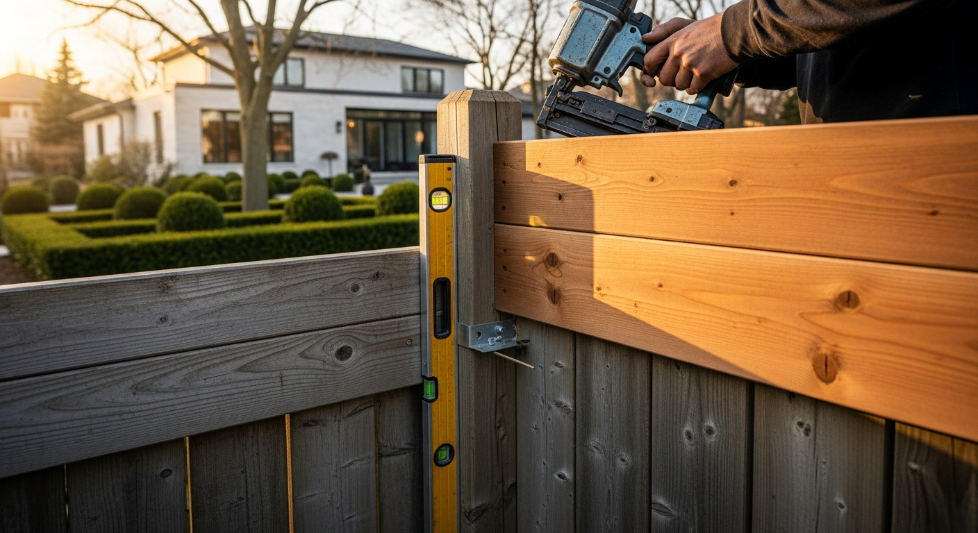 Final result of a fence repair & installation project at a Markham residence