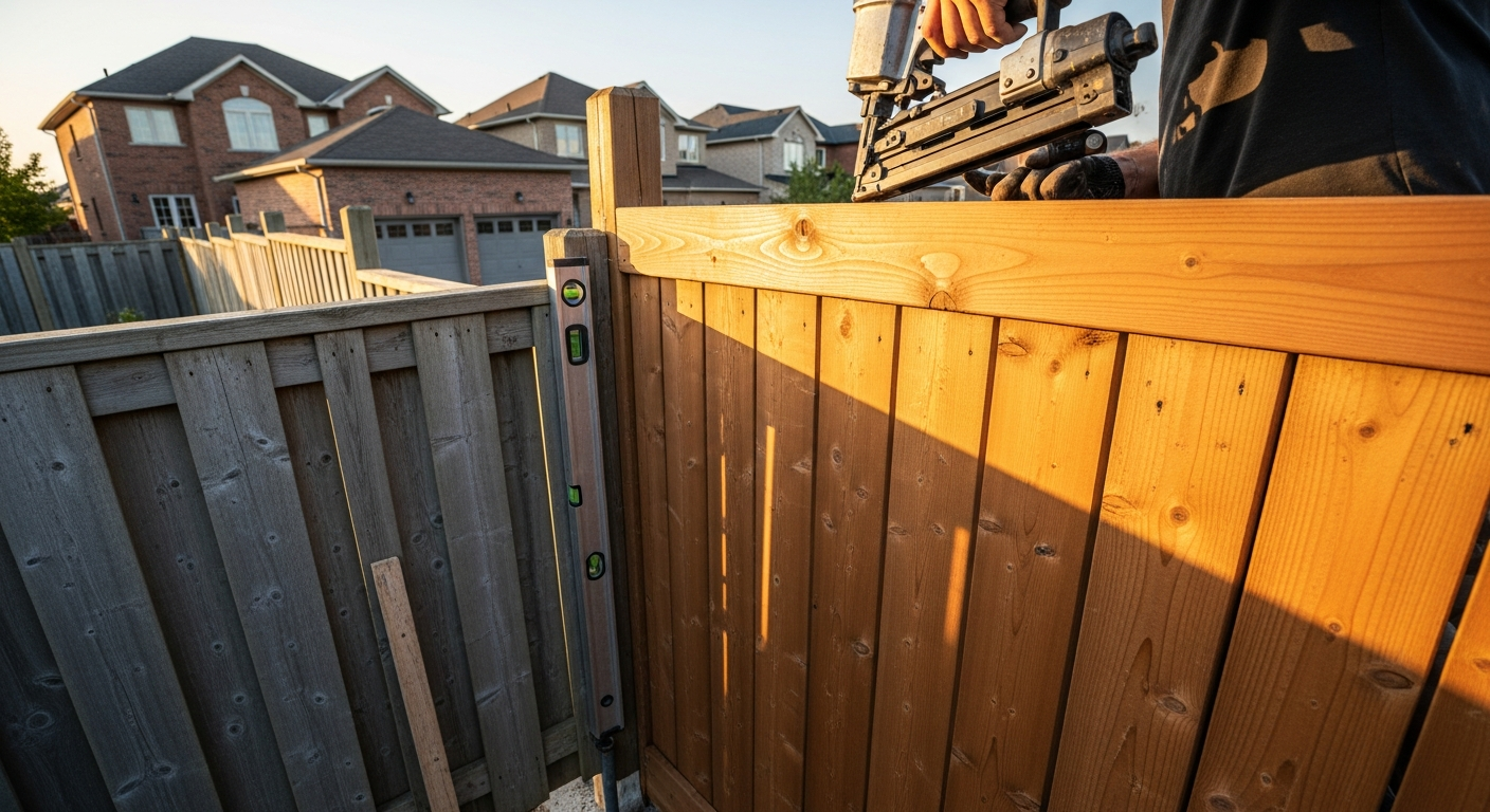 Detail view of a fence repair & installation job finished in Newmarket — expert craftsmanship