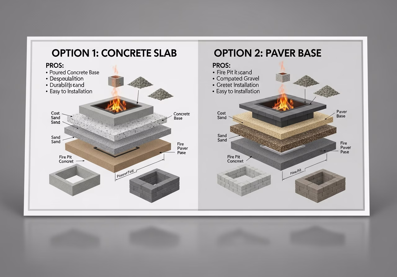 Side-by-side product and material comparison for fire pit installation — typical brands and finishes used in Toronto exterior