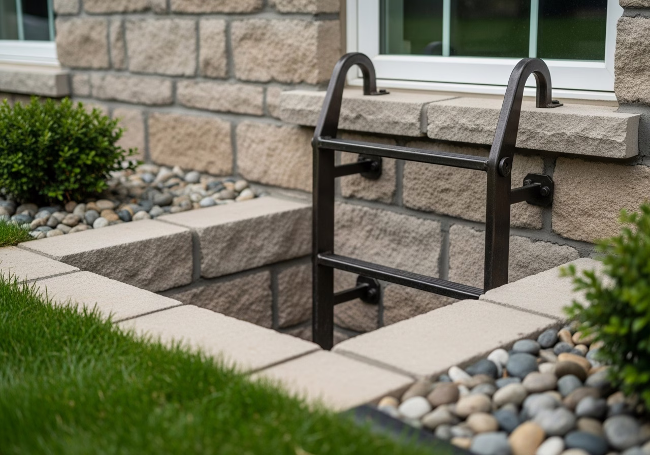 Close-up detail of professionally completed Second Egress for Basement Apartment