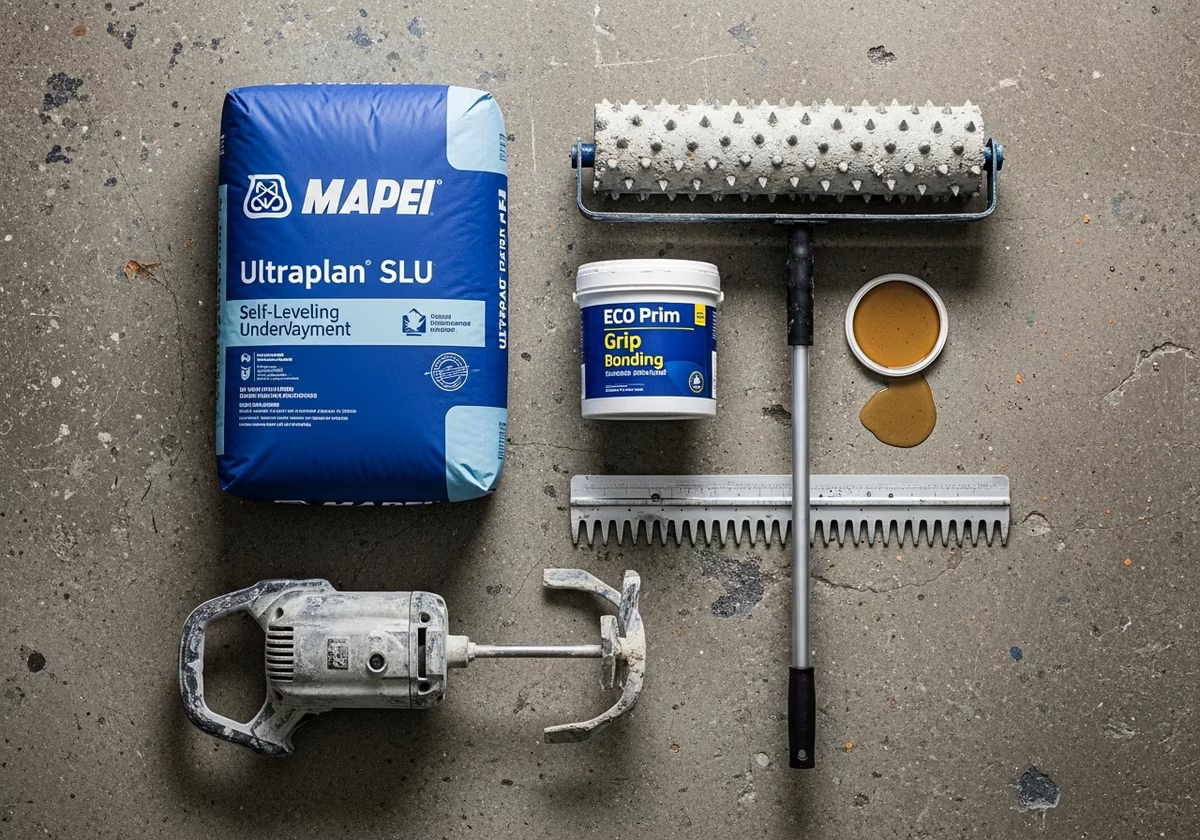Side-by-side product and material comparison for floor leveling — typical brands and finishes used in Toronto flooring instal