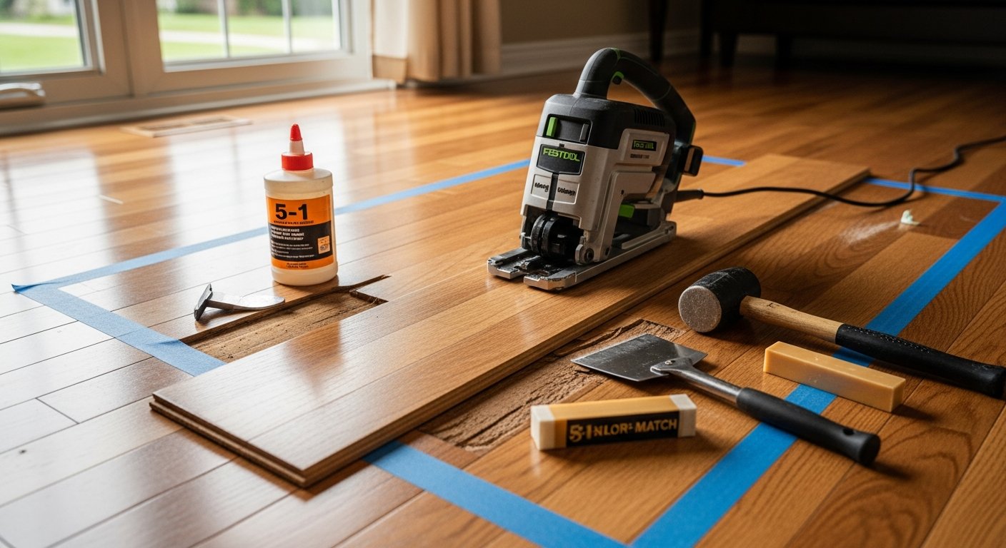 On-site floor repair services install detail at a Mississauga property