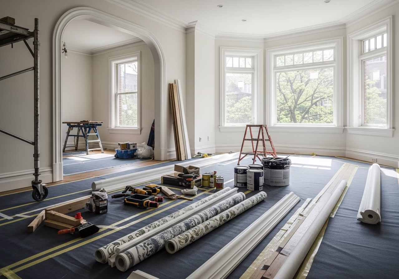 Annex Victorian & Queen Anne Renovation tools and materials staged in Toronto home