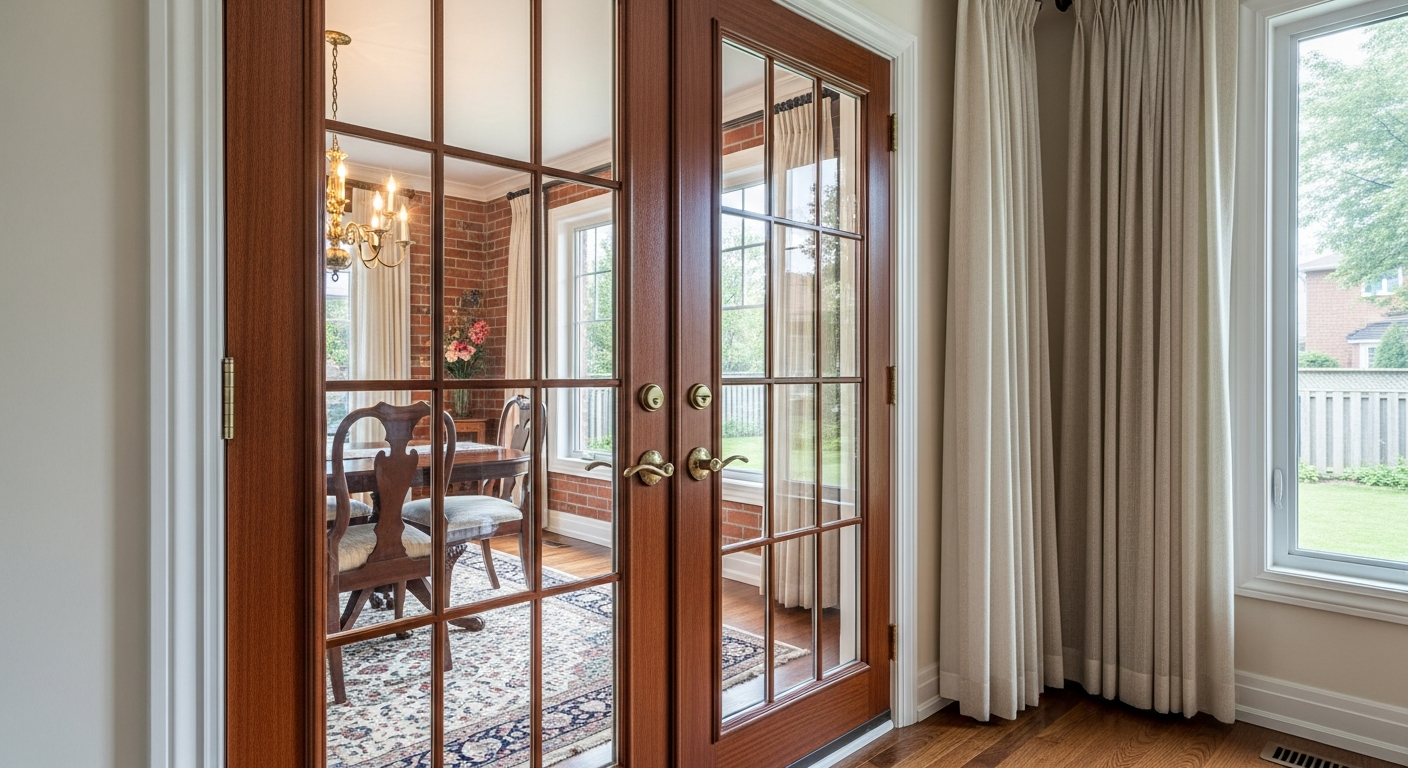 Completed french door installation work showcasing finishing details in Ajax