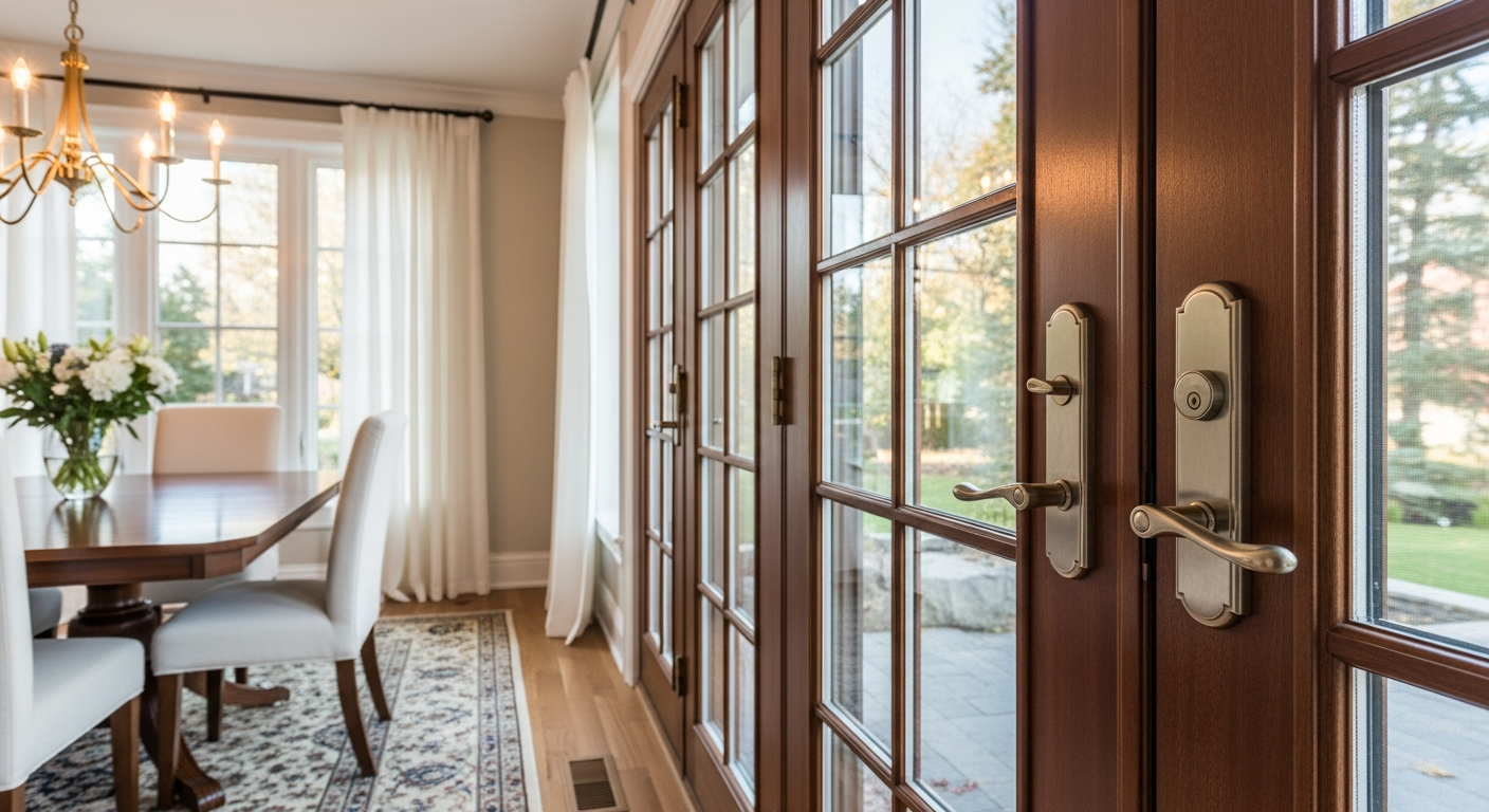 On-site french door installation install detail at a Burlington property