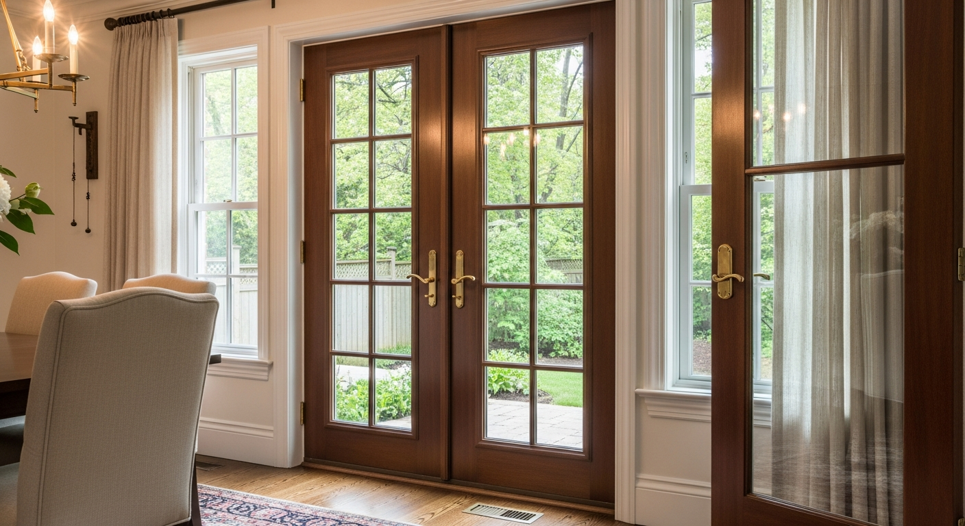 Close-up of professional french door installation work delivered in Caledon
