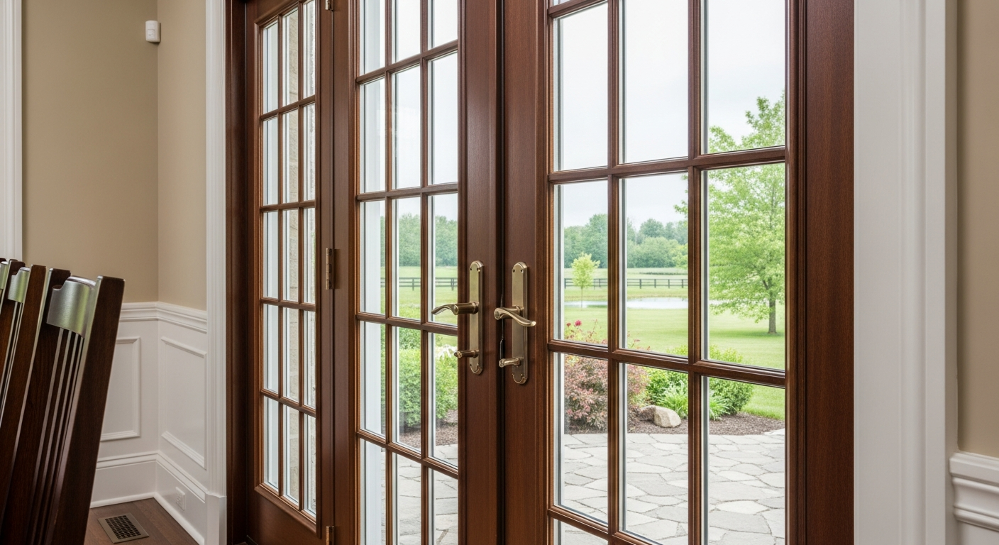 Completed french door installation work showcasing finishing details in King City