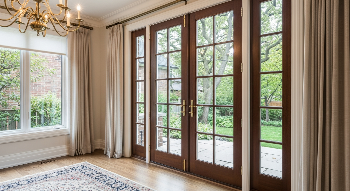 On-site french door installation install detail at a North York property