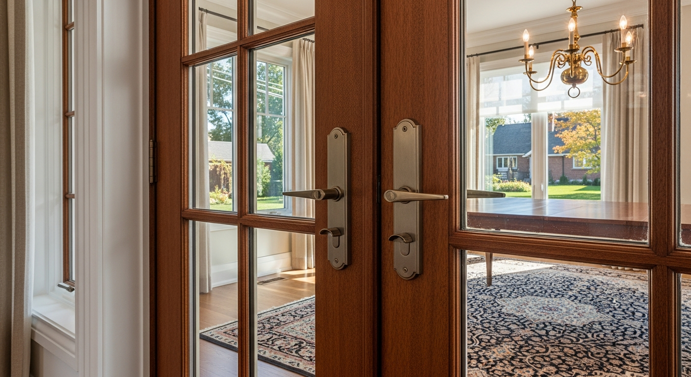 French Door Installation portfolio close-up from a Uxbridge renovation by RenoHouse