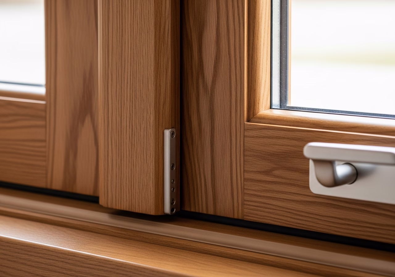 Close-up detail of finished french doors installation