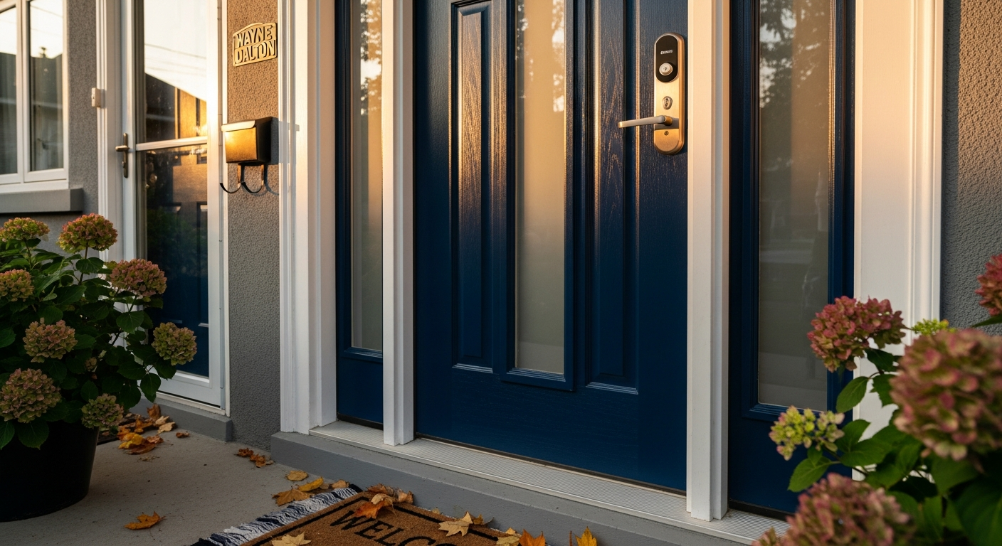 Editorial detail of a Brampton front door replacement install — visible quality finish